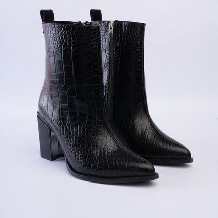Botines negros altos textura croco