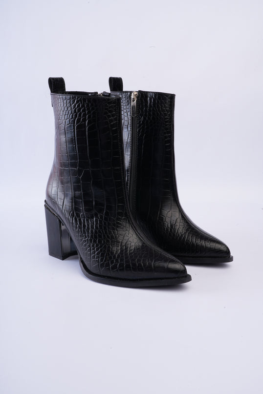 Botines negros altos textura croco