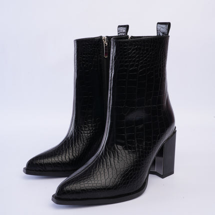 Botines negros altos textura croco