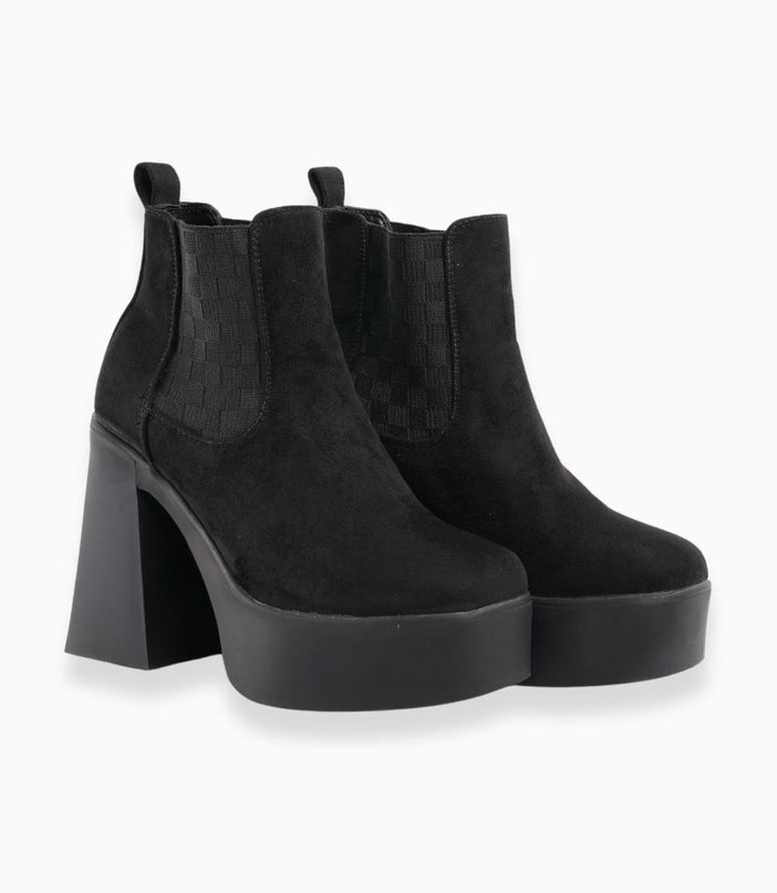 Botines de tacón en gamuza y elástico