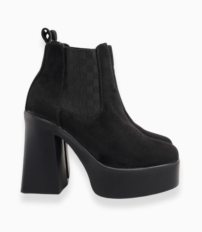 Botines de tacón en gamuza y elástico