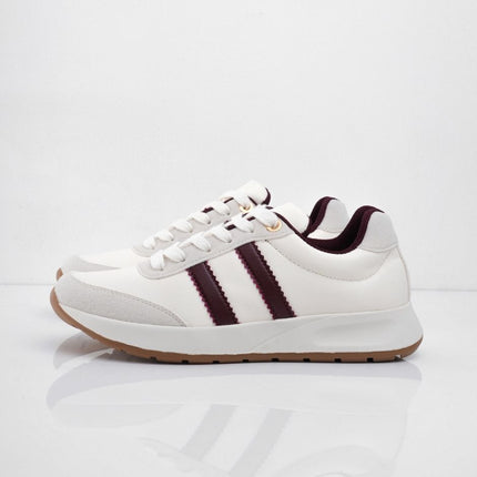 Tenis blancos con líneas vinotinto y puntera gris