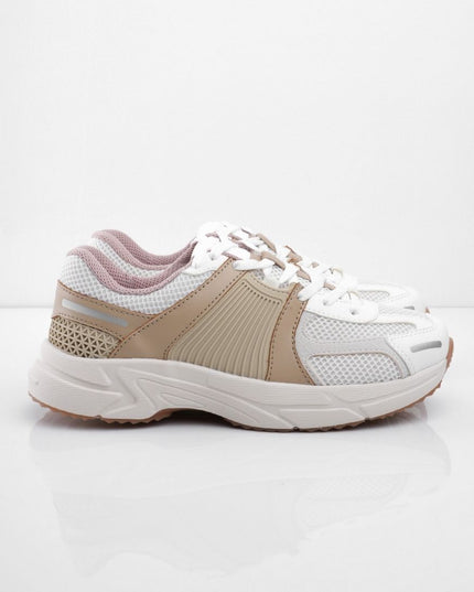 Tenis blancos con camel y detalles