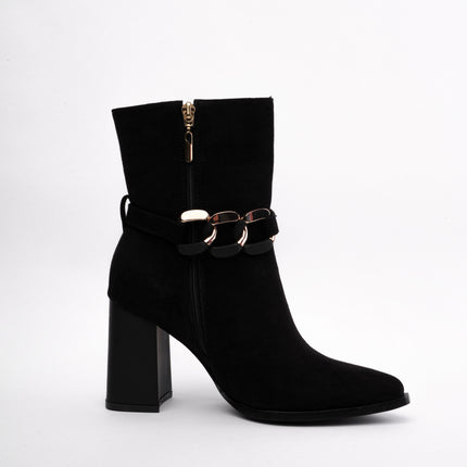 Botines negros altos x cadena brillante
