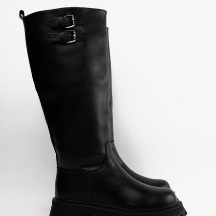 Bota larga negra hebillas superiores