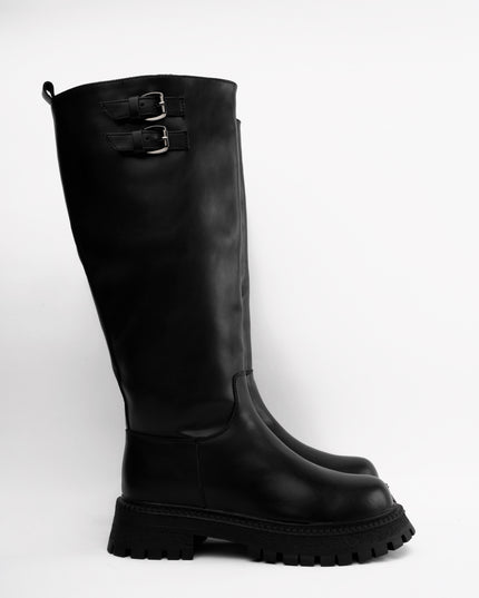 Bota larga negra hebillas superiores