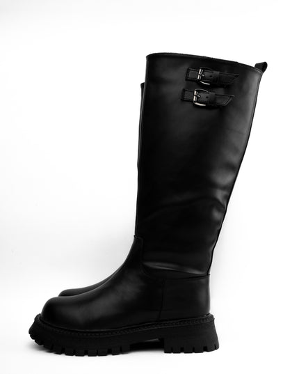 Bota larga negra hebillas superiores
