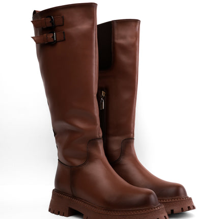Bota larga miel hebillas superiores