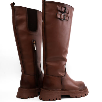 Bota larga miel hebillas superiores
