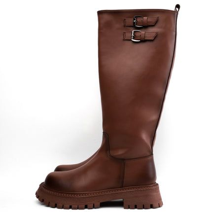 Bota larga miel hebillas superiores
