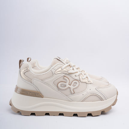 Tenis deportivos beige con taupe con plataforma