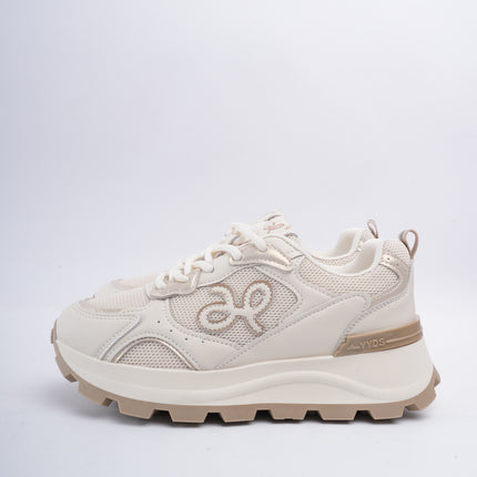 Tenis deportivos beige con taupe con plataforma