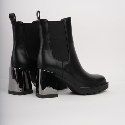Botines negros altos clásicos x tacón brillante