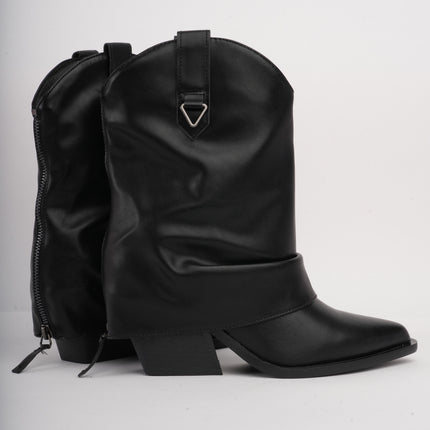 Botas negras texanas con caña arrugada