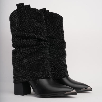 Botas negras x brillos caña larga