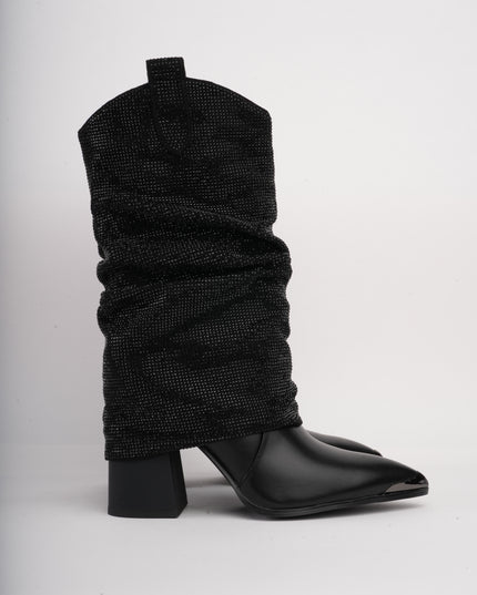 Botas negras x brillos caña larga