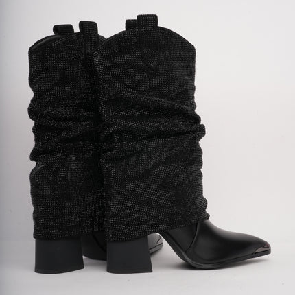 Botas negras x brillos caña larga