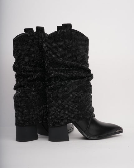 Botas negras x brillos caña larga