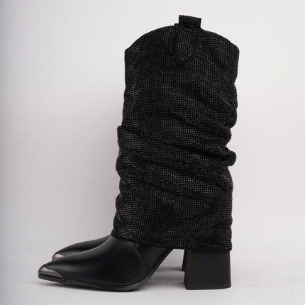 Botas negras x brillos caña larga