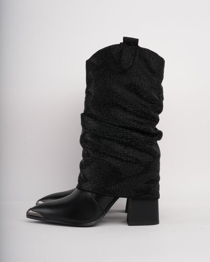 Botas negras x brillos caña larga