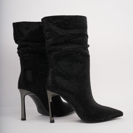 Botines de tacón alto negros x brillos