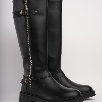 Bota larga plana negra x cremallera