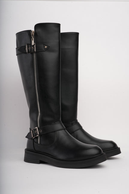 Bota larga plana negra x cremallera