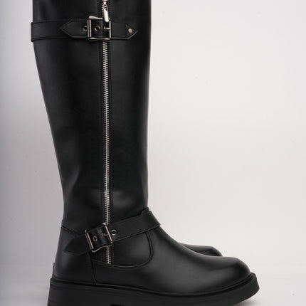 Bota larga plana negra x cremallera