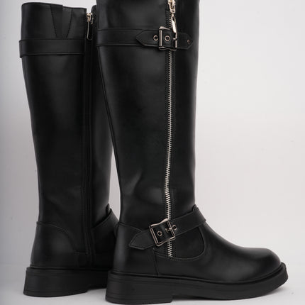 Bota larga plana negra x cremallera