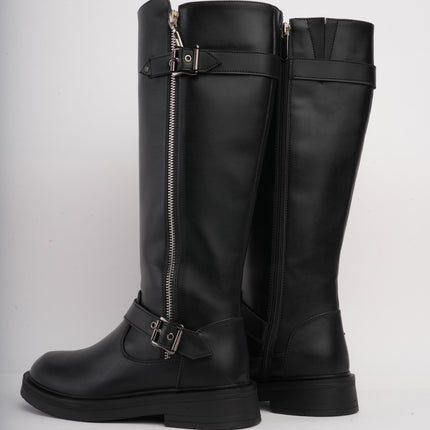 Bota larga plana negra x cremallera