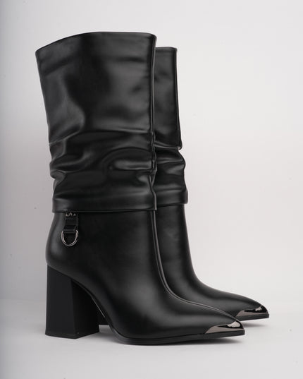 Botas de tacón negras corrugadas x hebilla