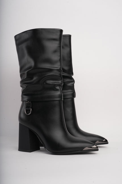 Botas de tacón negras corrugadas x hebilla