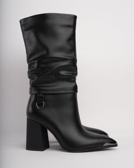 Botas de tacón negras corrugadas x hebilla