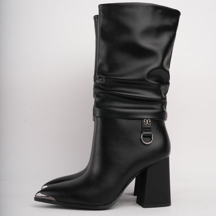 Botas de tacón negras corrugadas x hebilla