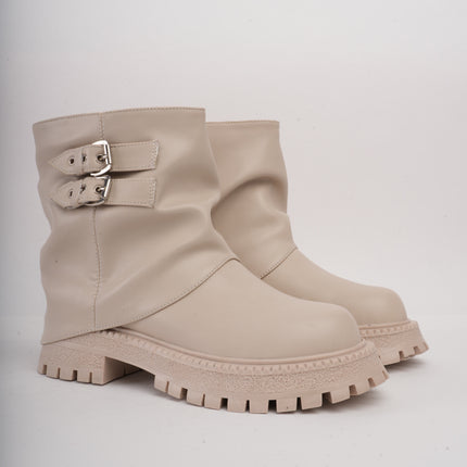 Botines beige x caña y hebillas
