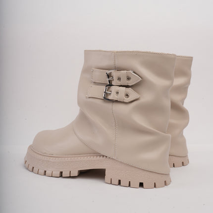 Botines beige x caña y hebillas