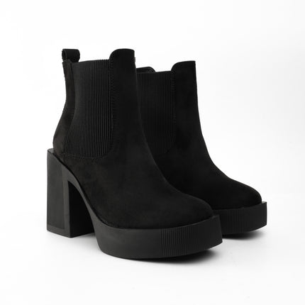 Botines negros tacón ancho gamuza