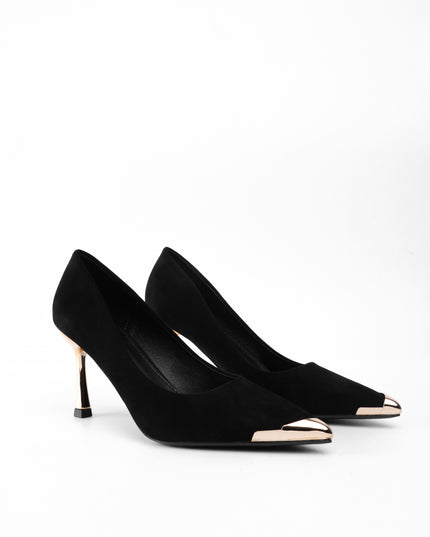 Tacón negro punta dorada