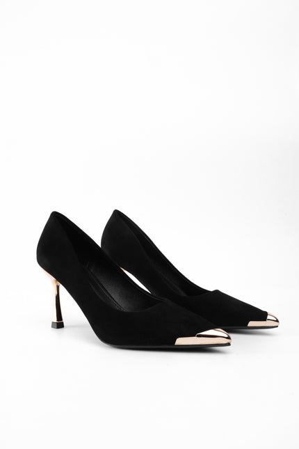 Tacón negro punta dorada