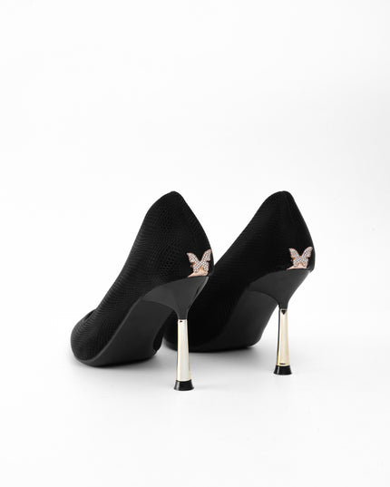 Tacón negro aplique mariposa