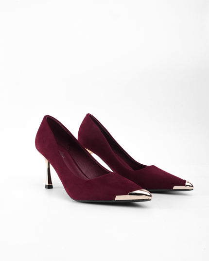 Tacón vinotinto punta dorada