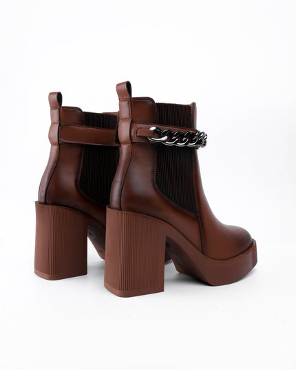 Botines café tacón ancho x cadena