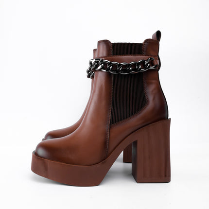 Botines café tacón ancho x cadena