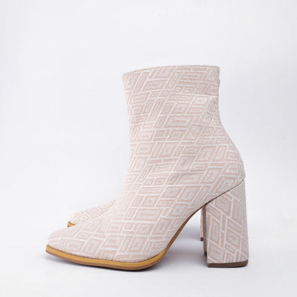 Botines de tacón beige tipo tela