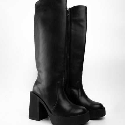 Bota larga negra tacón ancho
