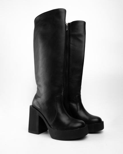 Bota larga negra tacón ancho