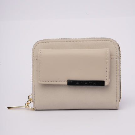 Billetera cuadrada gris con diseño frontal