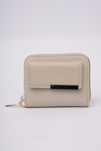 Billetera cuadrada gris con diseño frontal