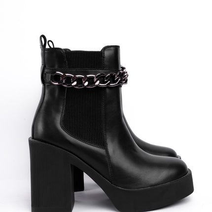 Botines negros tacón ancho x cadena