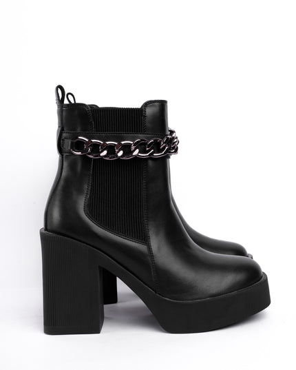 Botines negros tacón ancho x cadena